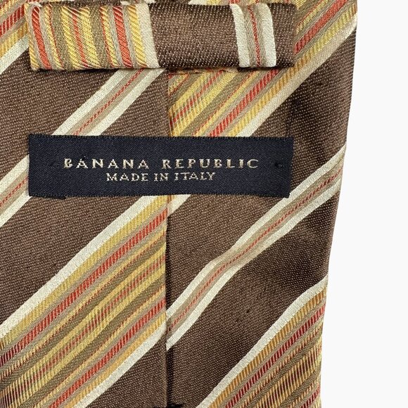 Banana Republic Striped Orange Brown Silk & Linen Tie Made In Italy Preppy - Picture 6 of 9